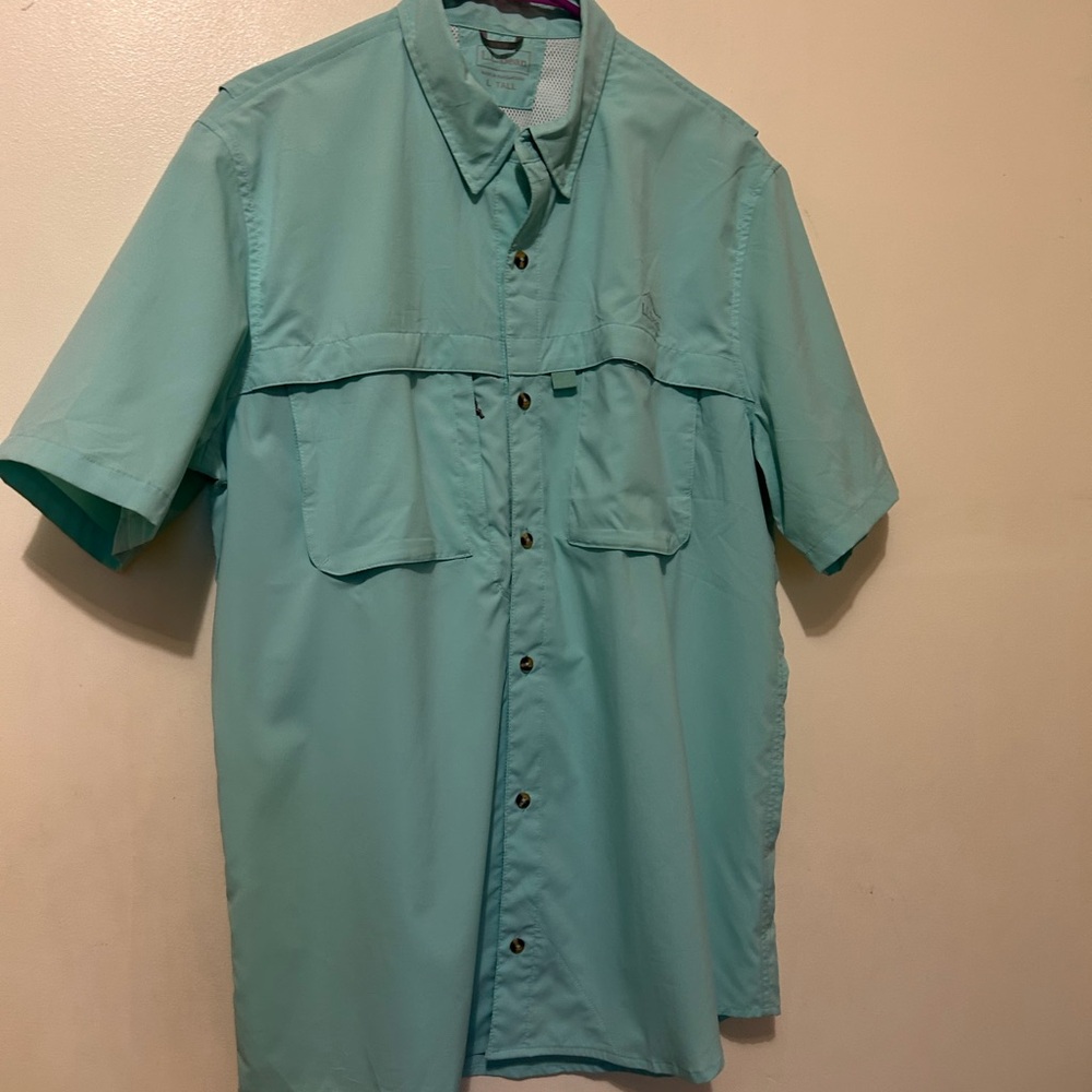 L.L. Bean Short-Sleeve Button-Down Fishing Shirt L Mint Green  Vented